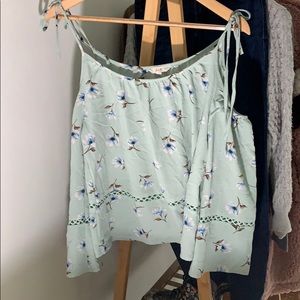 Floral Mint Cold Shoulder Top